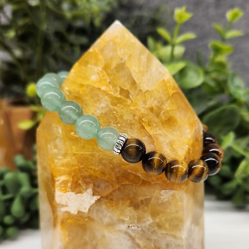 Wealth Intention Bracelet - Green Aventurine and Tiger Eye Round Stretchable Bracelet 8mm