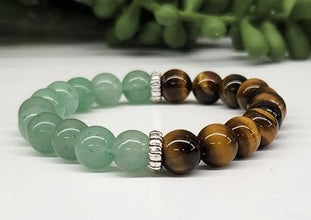 Wealth Intention Bracelet - Green Aventurine and Tiger Eye Round Stretchable Bracelet 8mm