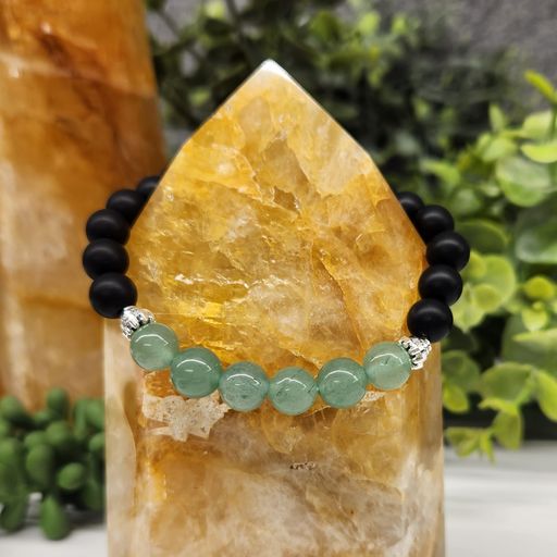 Positivity , Hope, Joy - Green Aventurine and Black Obsidian Matte Finish Round Stretchable Bracelet 8mm