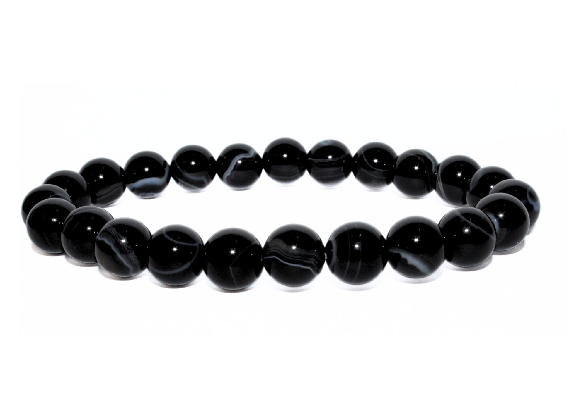 Black Agate Round Gemstone Stretch Bracelet