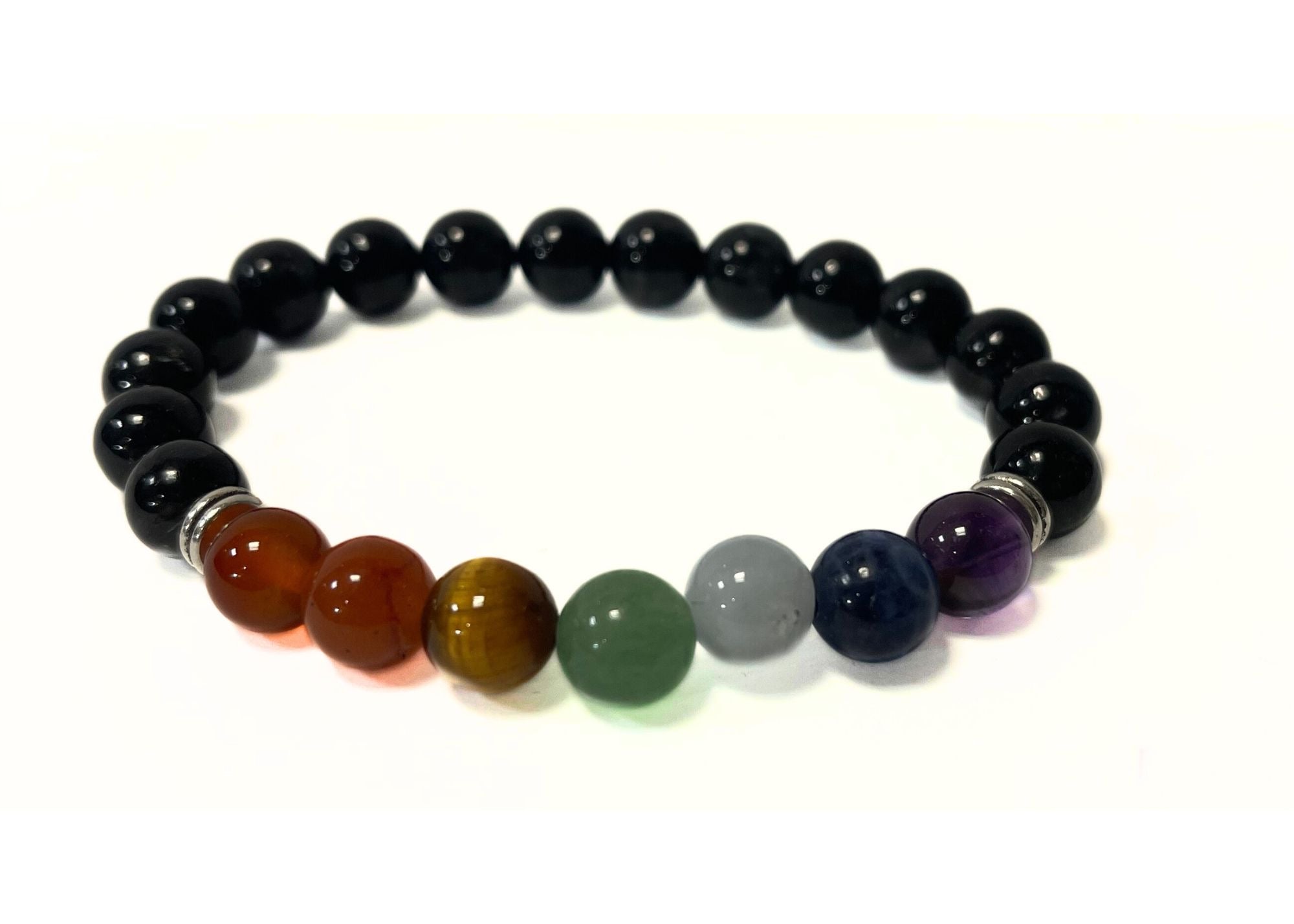 Chakra Black Tourmaline Round Gemstone Stretch Bracelet