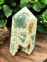 Moss Agate Geode Tower