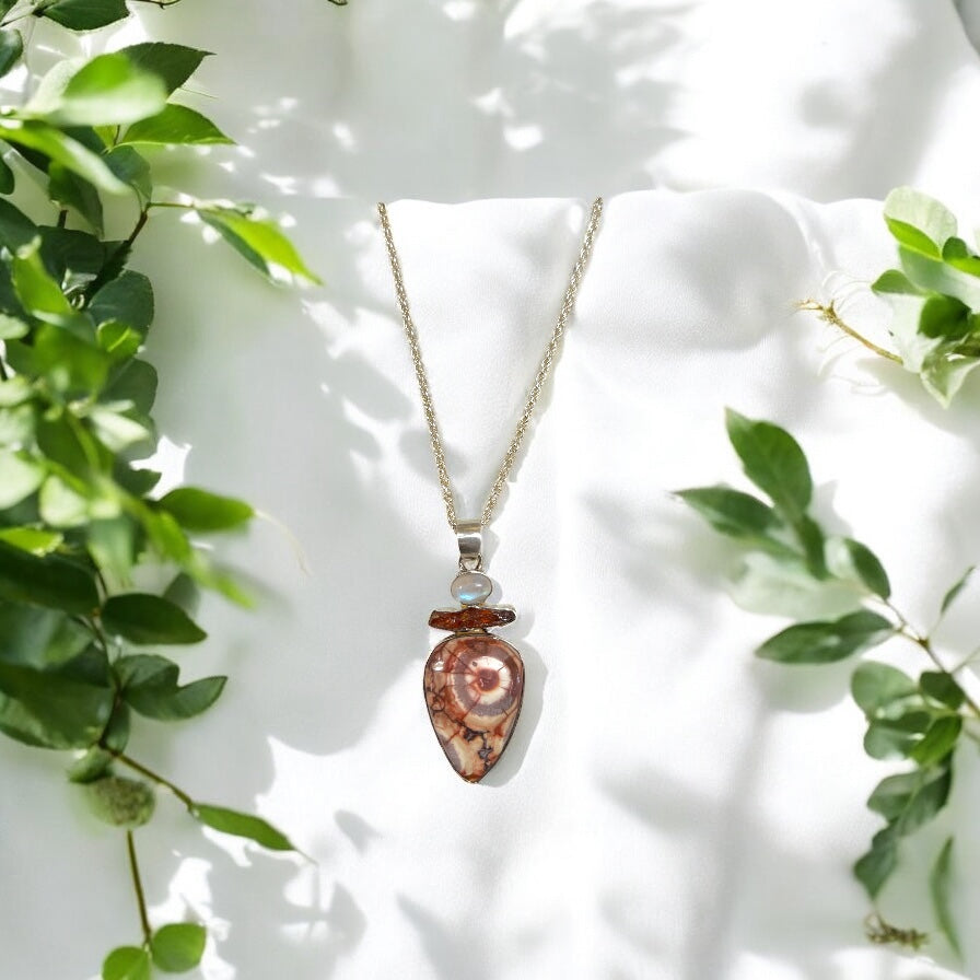 Ocean Jasper, Moonstone and Kyanite Pendant