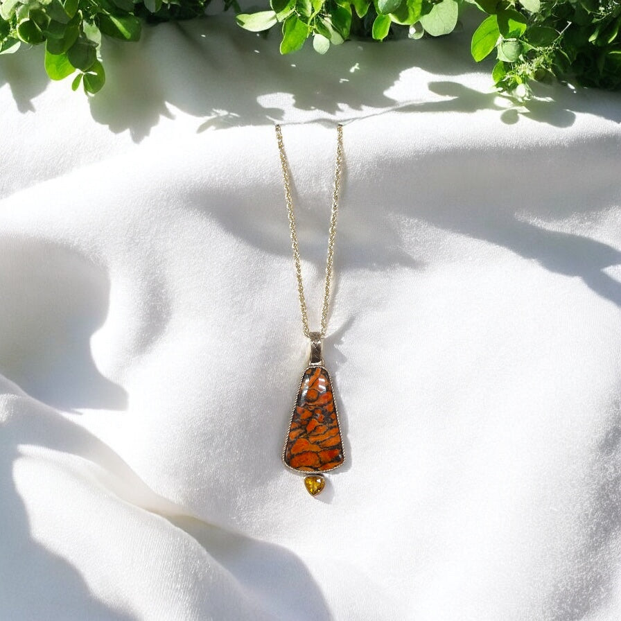 Apple Coral with Citrine Pendant
