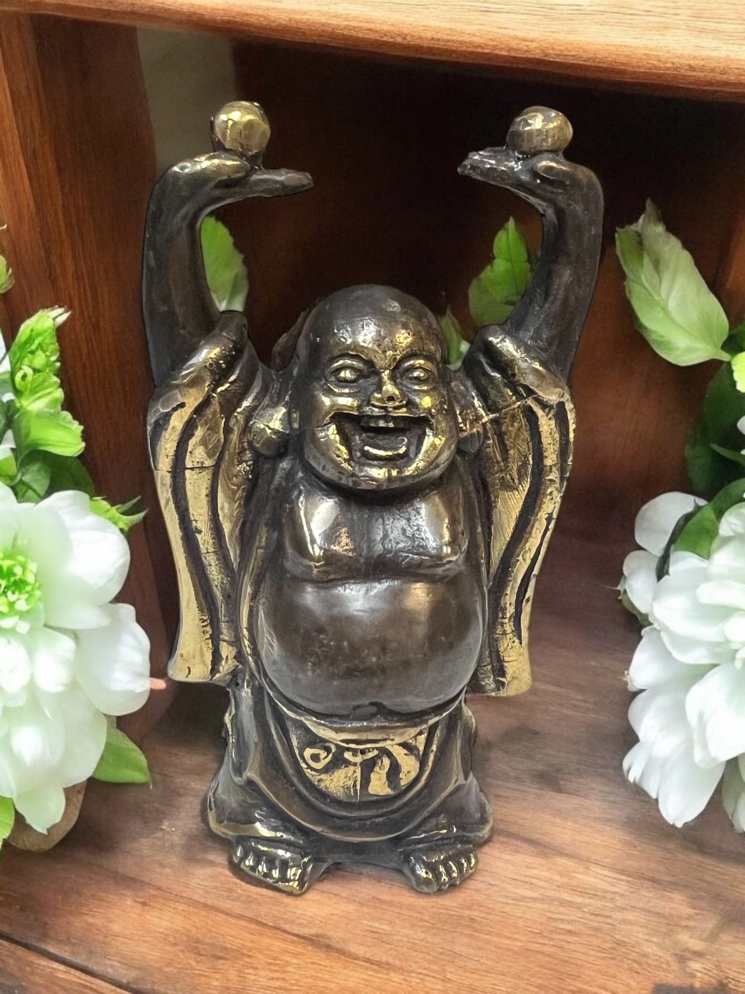 Raised Hands Bronze Buddha  4"