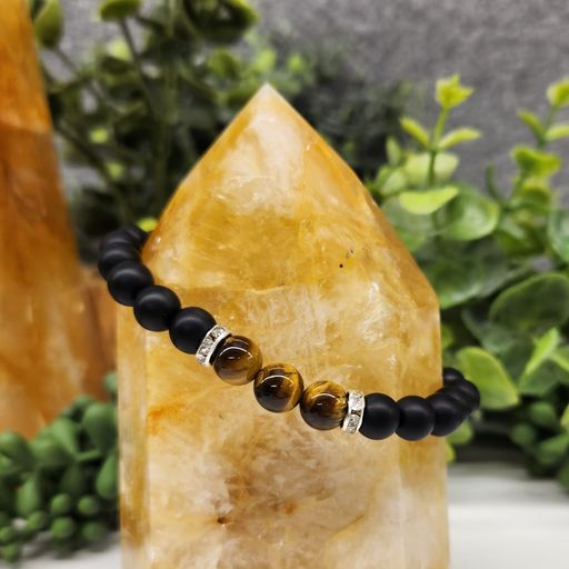 Divine Protection - Yellow Tiger Eye and Black Obsidian Matte Round Stretchable Bracelet 8mm