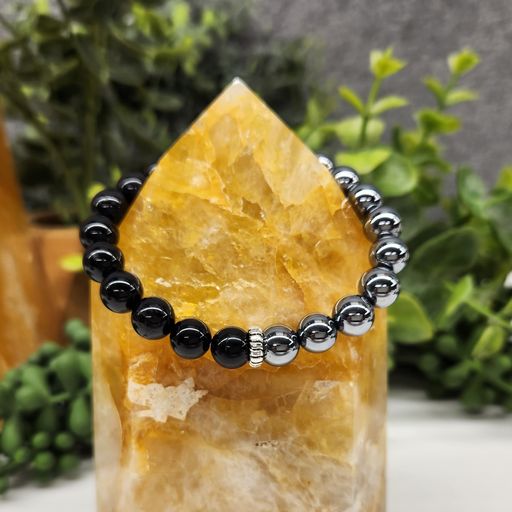 Attract Positivity Intention Bracelet- Terahertz and Black Tourmaline Round Stretchable Bracelet 8mm