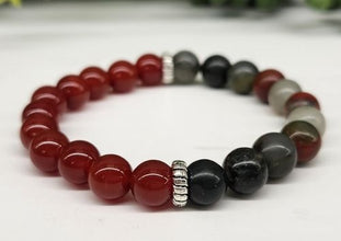 Health and Wellness Intention Bracelet - Carnelian and Bloodstone Round Stretchable Bracelet 8mm
