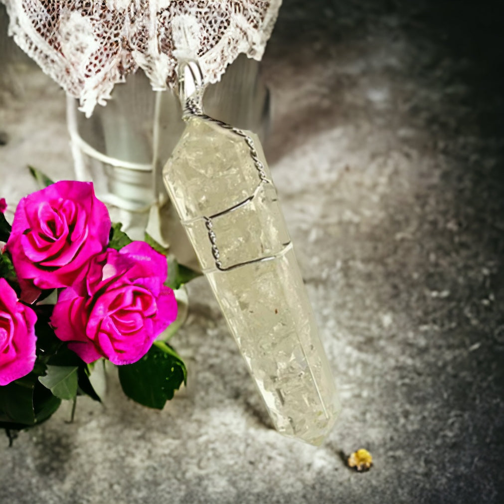 Citrine  Orgonite 1 1/2"  Wire Wrapped Point Pendant