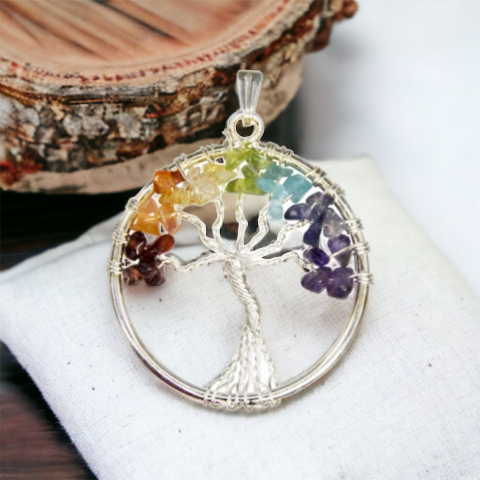 Chakra Gemstone  Tree of Life Pendant