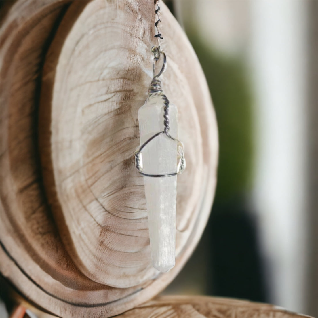 Selenite 1 1/2" Wire Wrapped Point Pendant