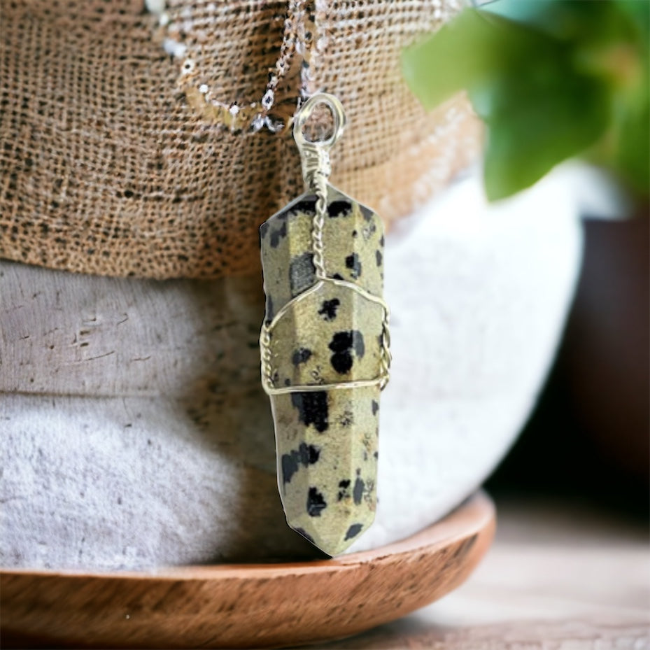 Dalmation Jasper 1 1/2" Wire Wrapped Point Pendant