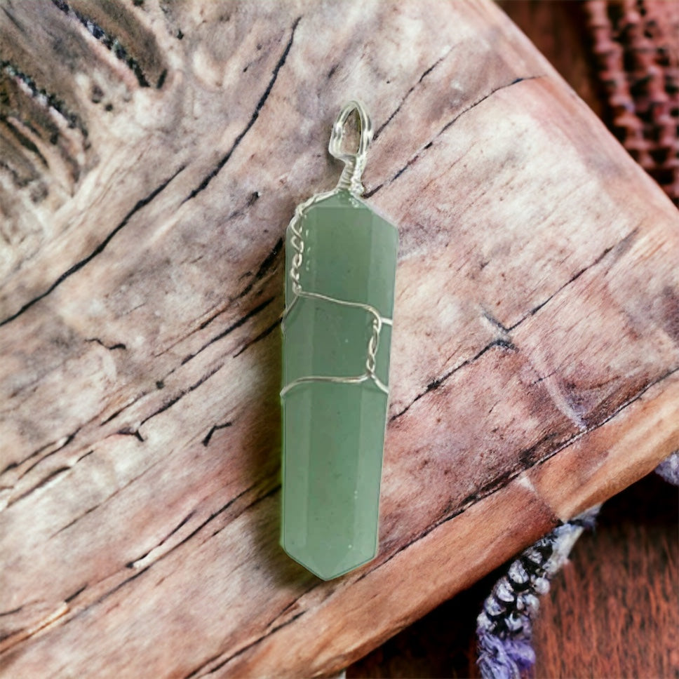 Green Aventurine 1 1/2" Wire Wrapped Point Pendant