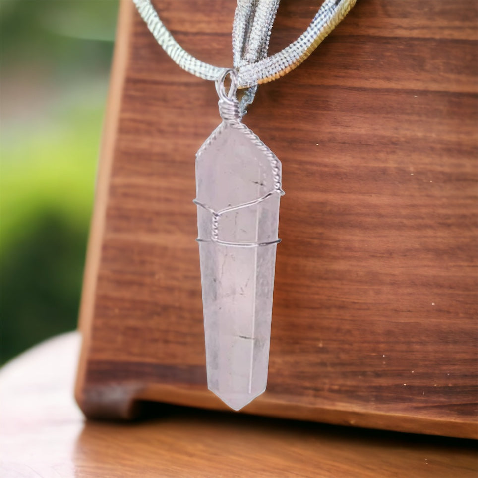 Rose Quartz 1 1/2" Wire Wrapped Point Pendant