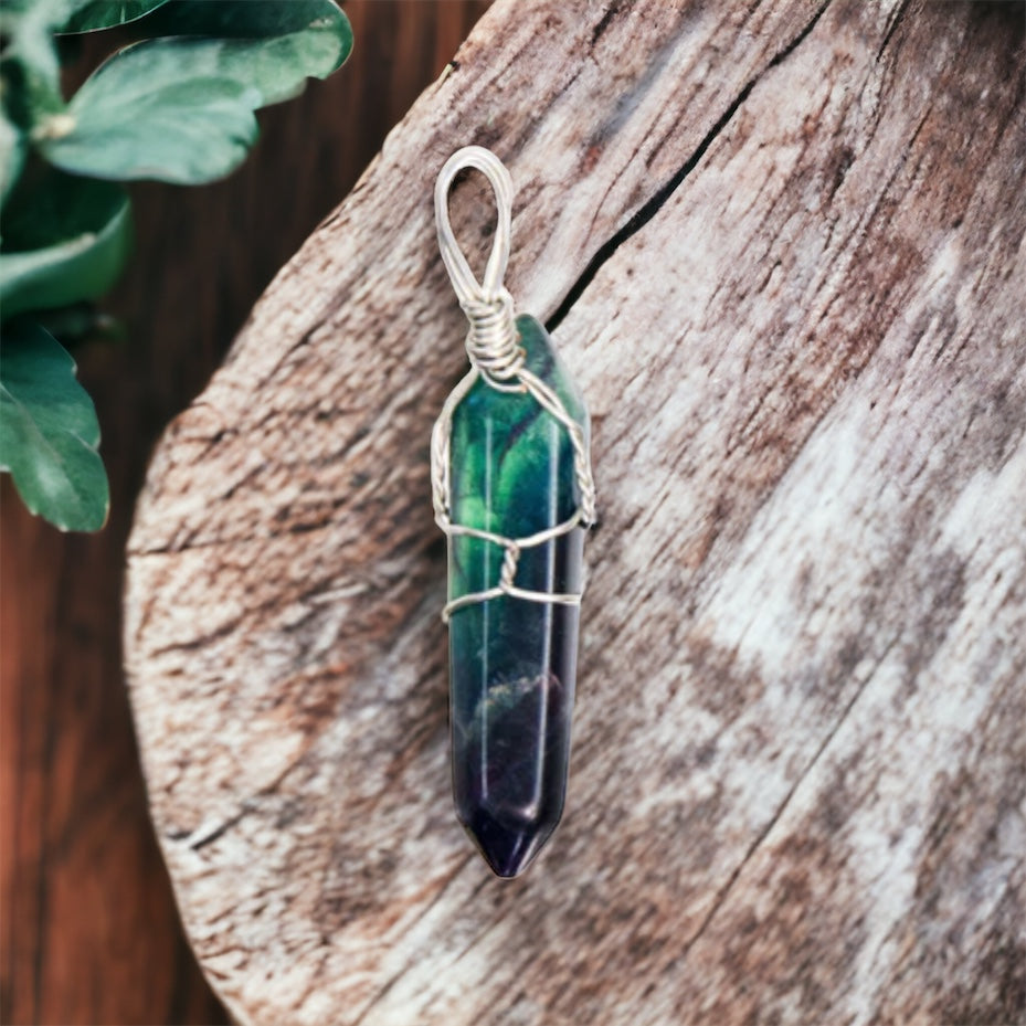 Fluorite 1 1/2" Wire Wrapped Point Pendant