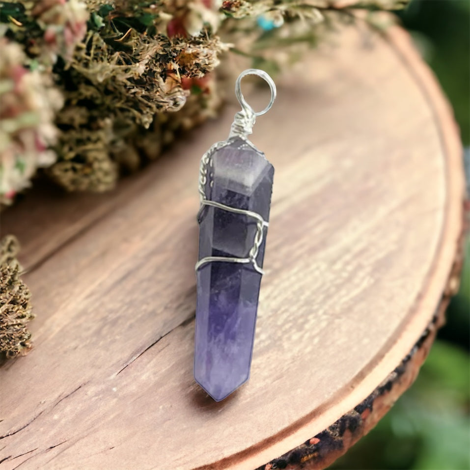 Amethyst 1 1/2" Wire Wrapped Point Pendant