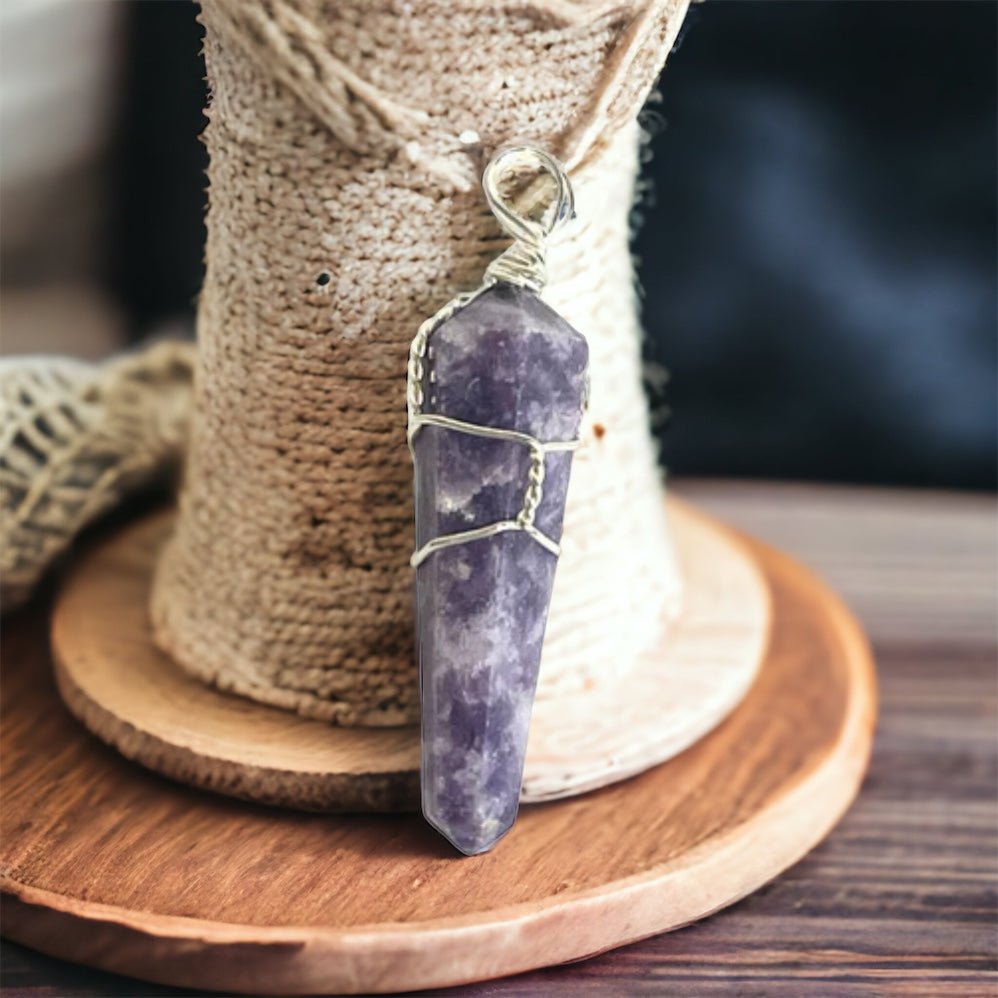 Lepidolite 1 1/2" Wire Wrapped Point Pendant