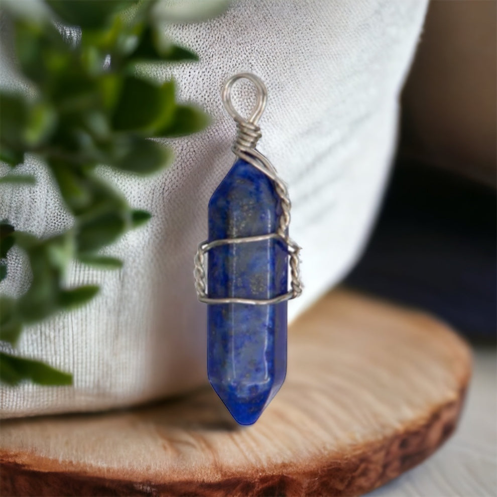 Lapis 1" Wire Wrapped Point Pendant