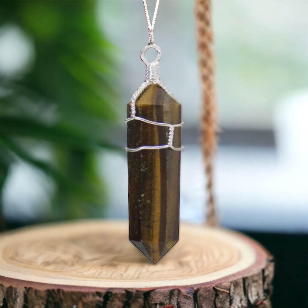 Tiger Eye 1" Wire Wrapped Point Pendant