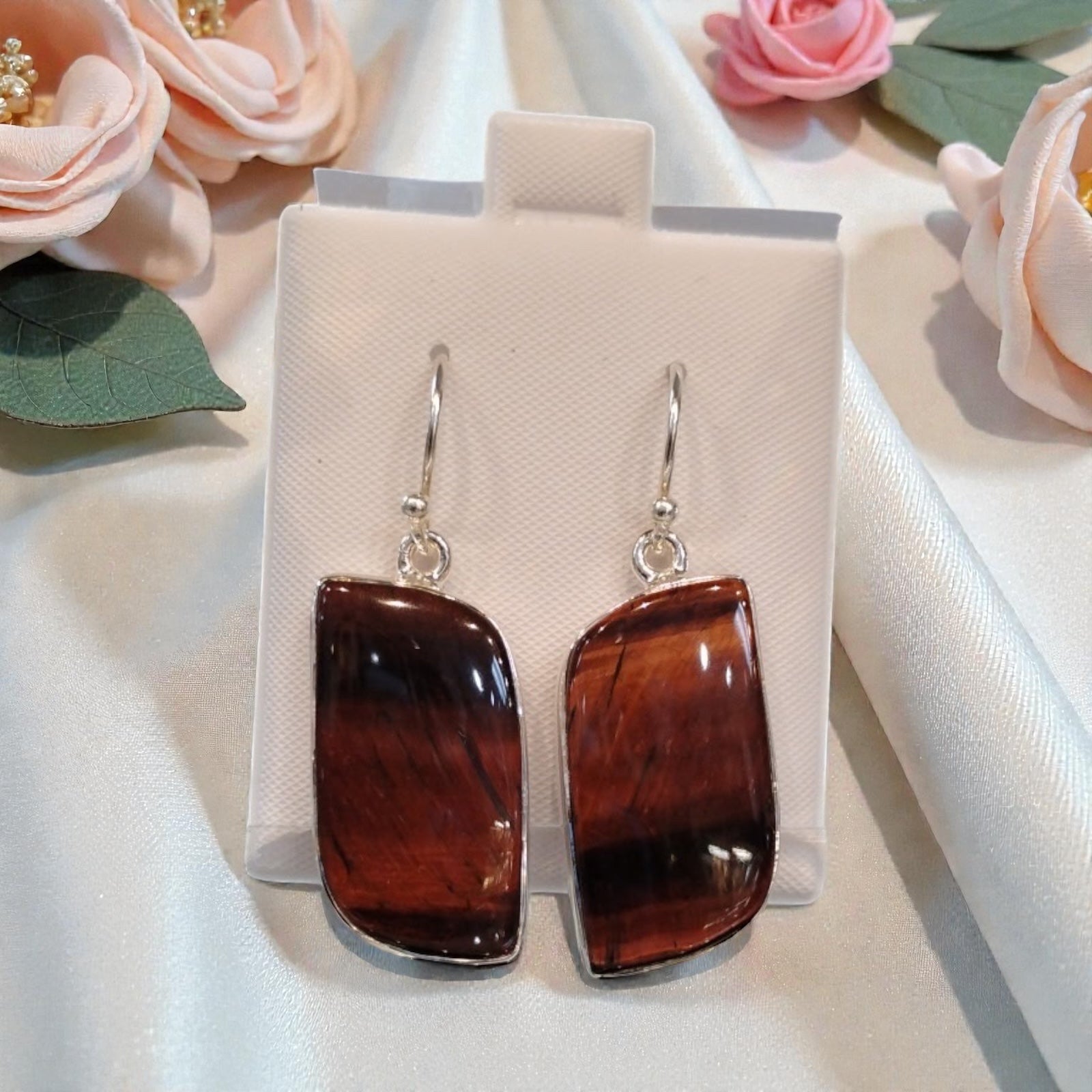 Red Tiger Eye Earrings Sterling Silver