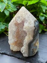 Agate with Amethyst Crystal Geode Tower