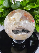 Flower Agate Druzy Geode Sphere