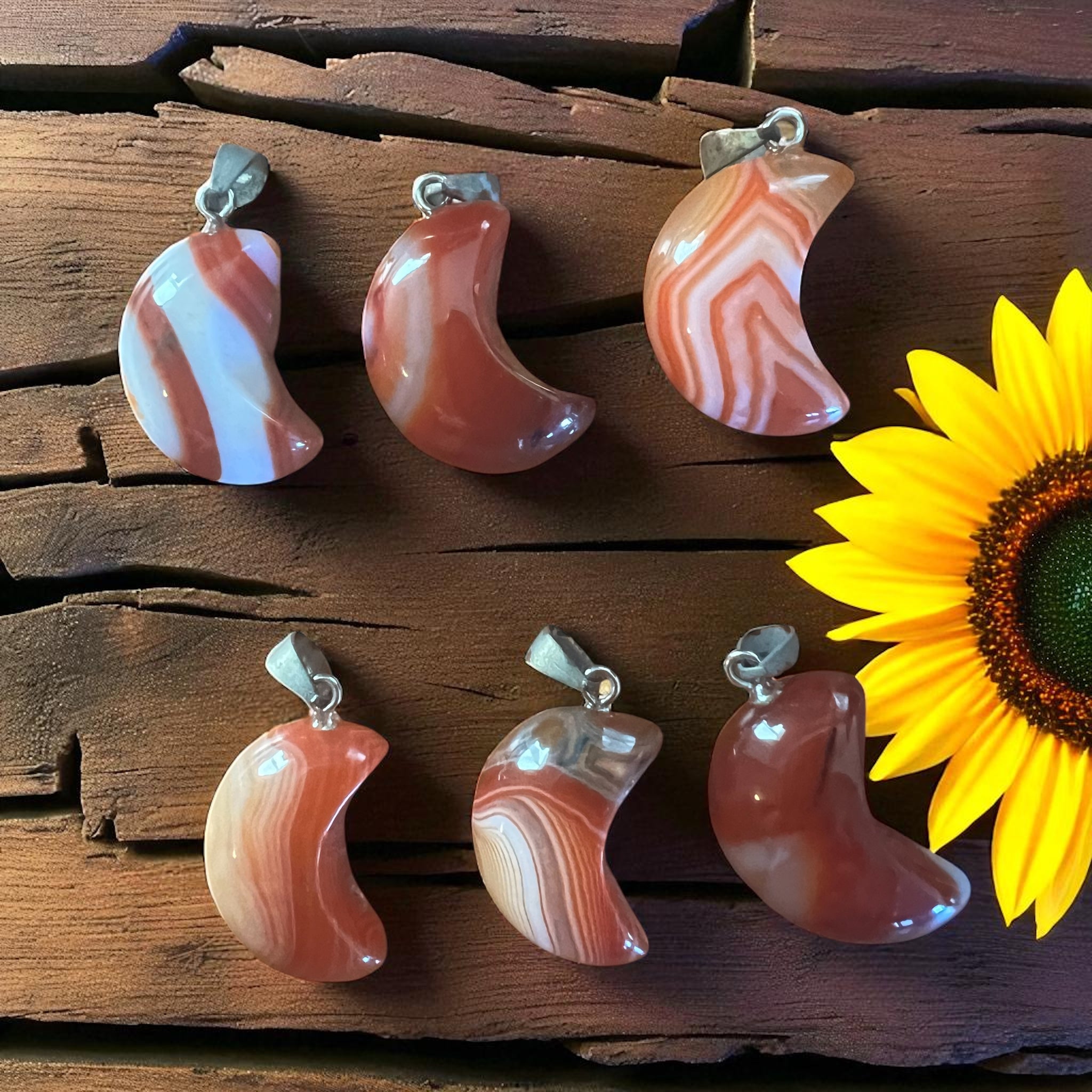 Carnelian Gemstone Moon Shaped Pendant