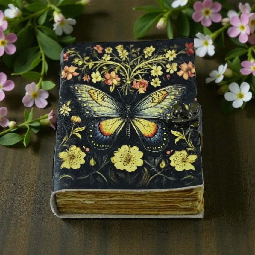 Wildflower Butterfly Leather Journal