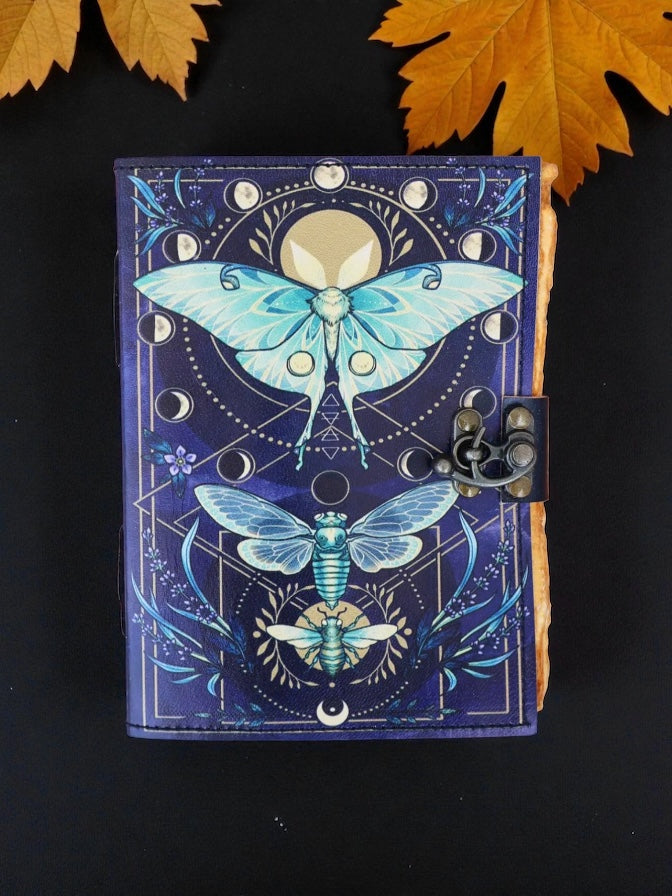 Moon Phase Moth Leather Journal