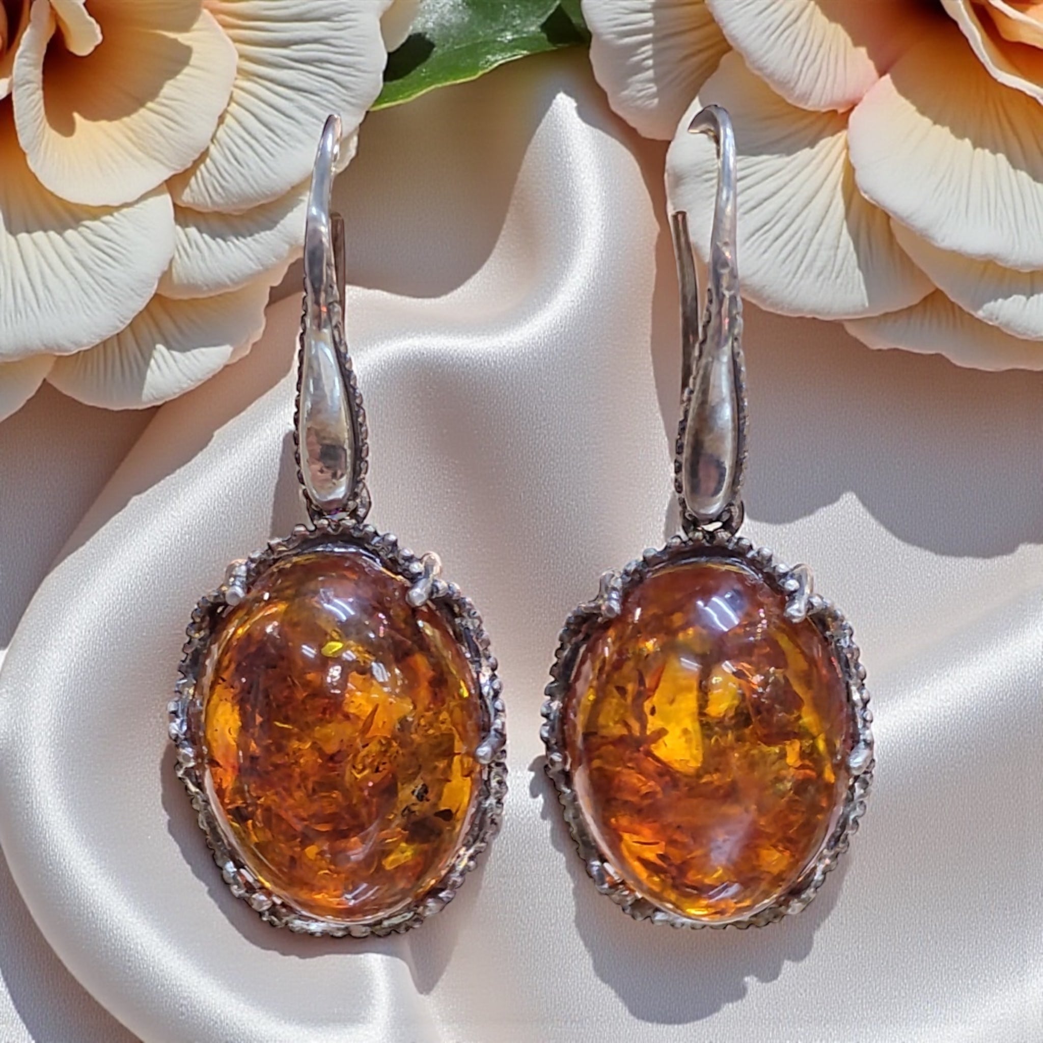 Amber Earrings Sterling Silver