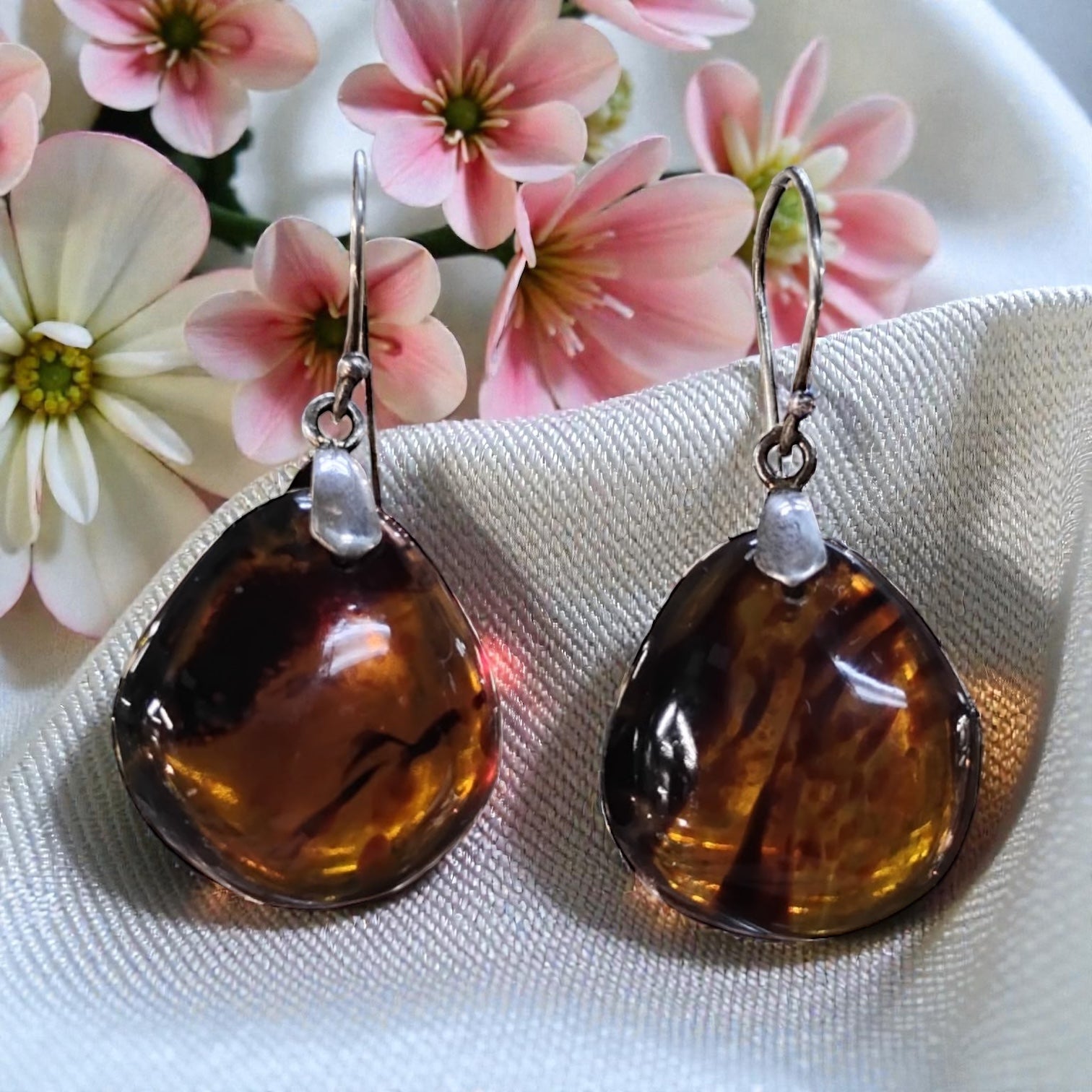 Sumatra Blue Amber Sterling Silver Earrings (uv reactive)