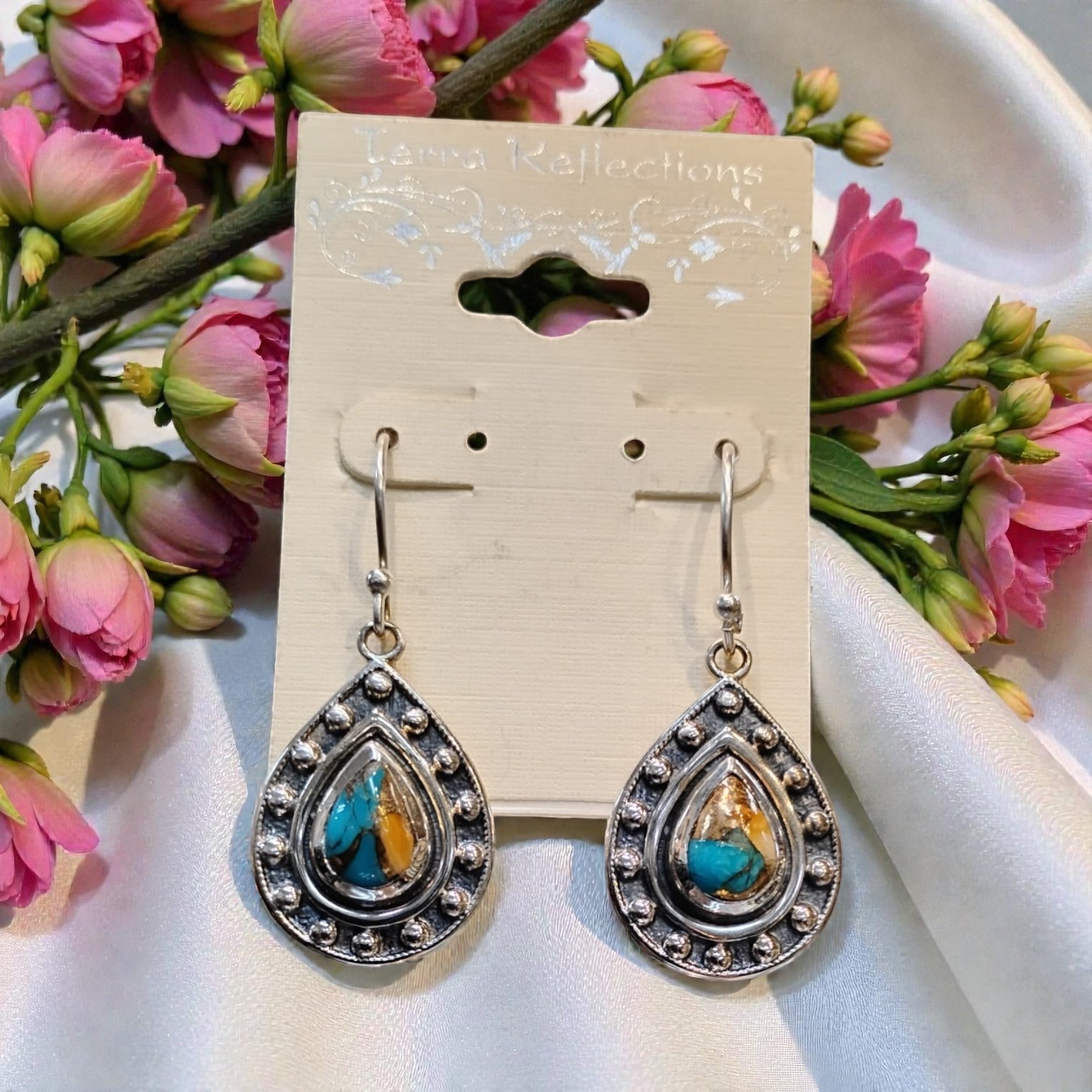 Turquoise Spiny Oyster Earrings Sterling Silver