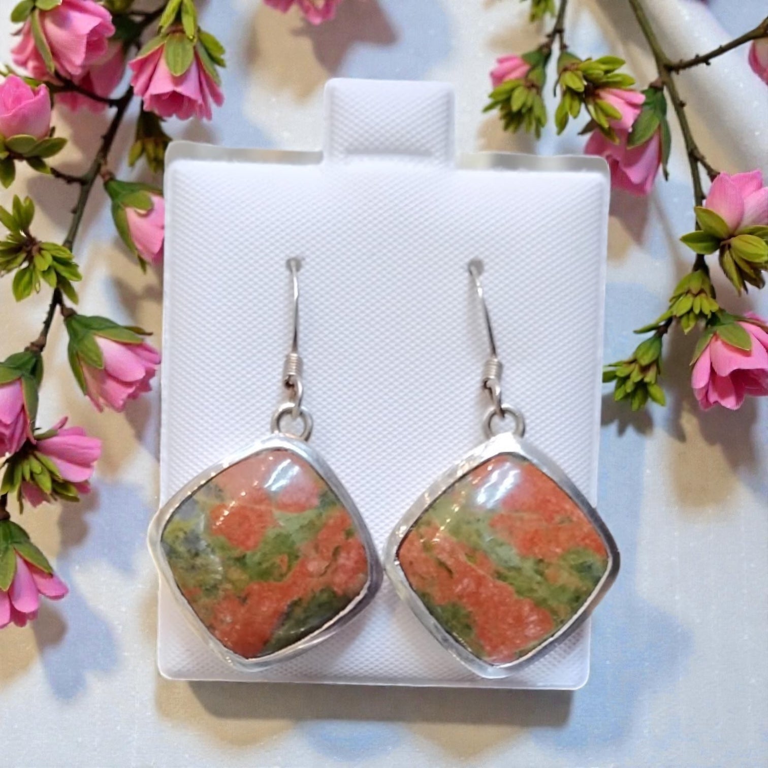 Unakite Earrings Sterling Silver