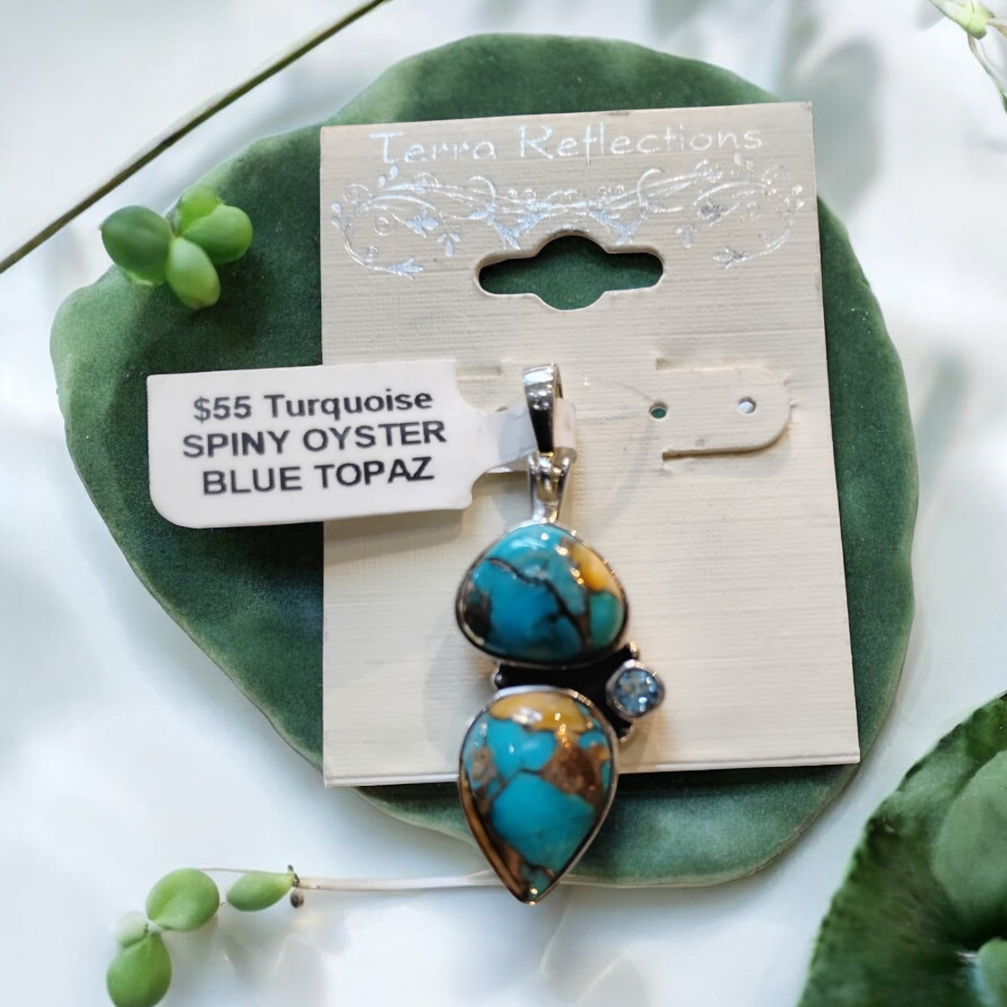 Turquoise Spiny Oyster Blue Topaz Pendant