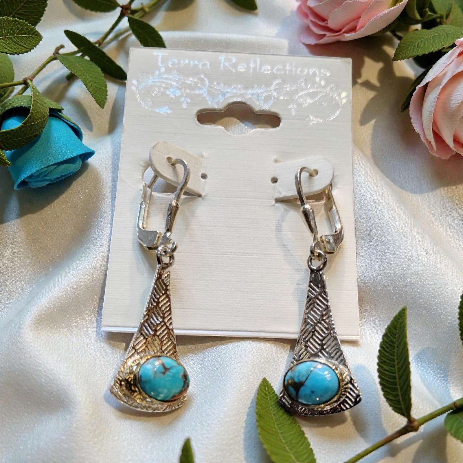 Copper Turquoise Earrings Sterling Silver