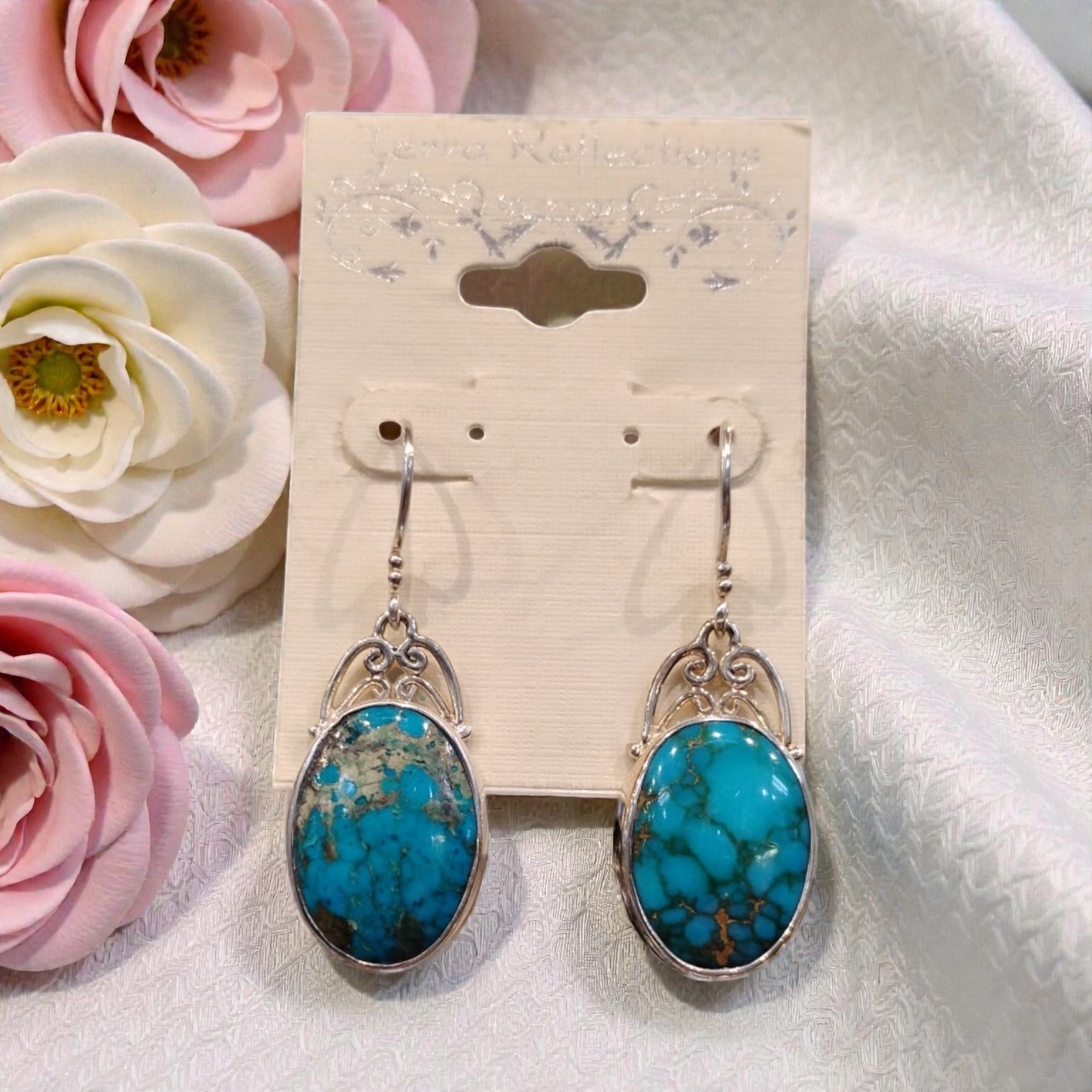 Copper Turquoise Earrings Sterling Silver