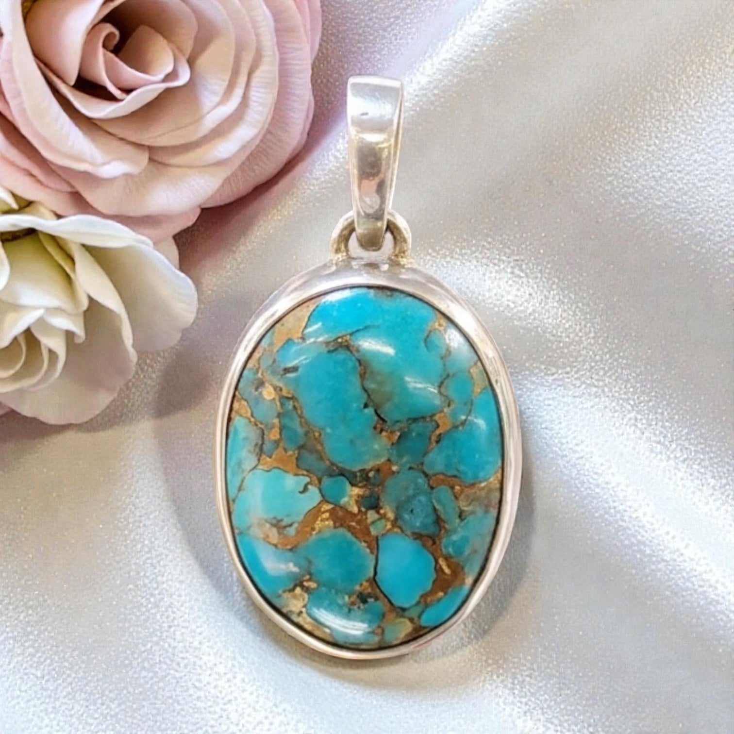 Copper Turquoise Pendant Sterling  Silver