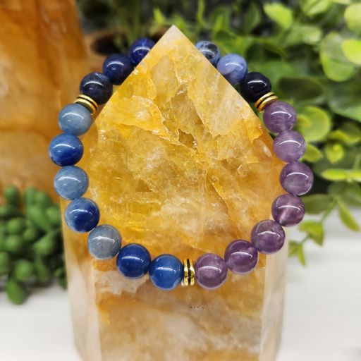 Anxiety Relief Intention Bracelet - Blue Aventurine, Sodalite and Amethyst Round Stretchable Bracelet 8mm