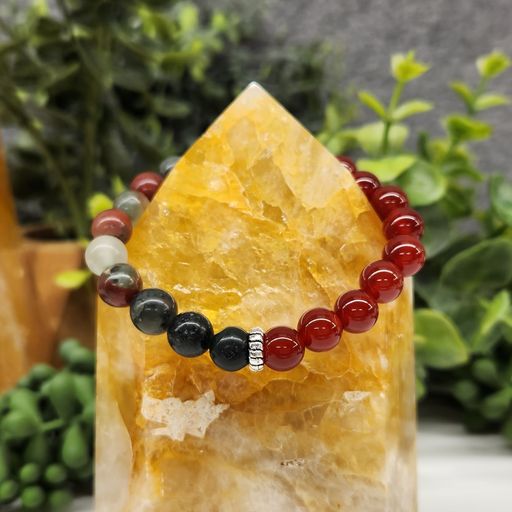 Health and Wellness Intention Bracelet - Carnelian and Bloodstone Round Stretchable Bracelet 8mm