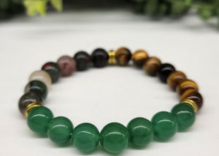 Abundance Intention Bracelet - Bloodstone, Green Jade and Yellow Tiger Eye Round Stretchable Bracelet 8mm