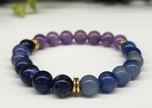 Anxiety Relief Intention Bracelet - Blue Aventurine, Sodalite and Amethyst Round Stretchable Bracelet 8mm