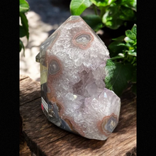 Agate with Amethyst Druzy Geode Tower