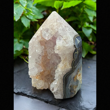 Agate with Amethyst Crystal Geode Tower