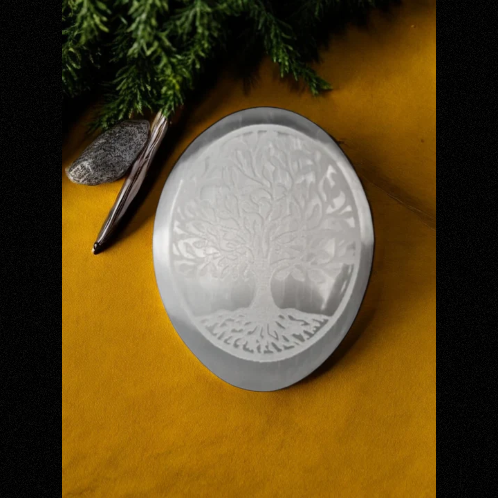 Selenite Palm Stone 3"