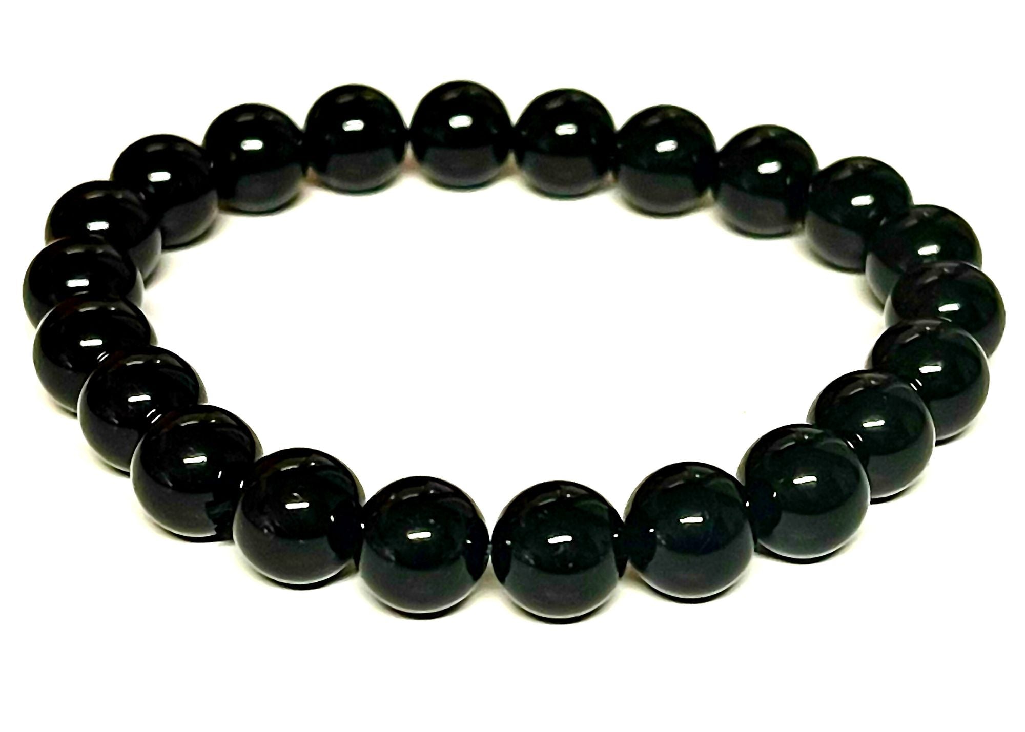 Black Tourmaline Round Gemstone Stretch Bracelet