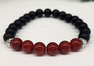 Motivation for Success Intention Bracelet - Carnelian and Black Obsidian Matte Finish Round Stretchable Bracelet 8mm