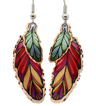 CA YM 108 Copper Red & Green Feather Earrings