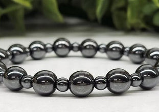 Hematite with Small Hematite Beads Round Stretchable Bracelet