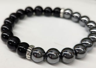 Attract Positivity Intention Bracelet- Terahertz and Black Tourmaline Round Stretchable Bracelet 8mm