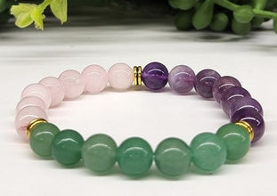 Fertility Intention Bracelet- Rose Quartz, Amethyst and Green Aventurine Round Stretchable Bracelet 8mm